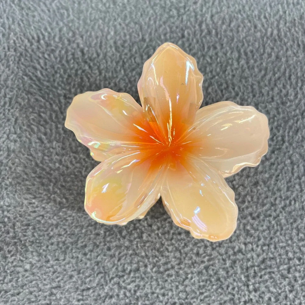 Natasha Flower Earring & Hair Clip Set Orange Orchid Tropical Hibiscus Bora